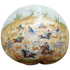 Tang Dynasty Deer Hunting 18th Century Chinese Painted Mother of Pearl Shell