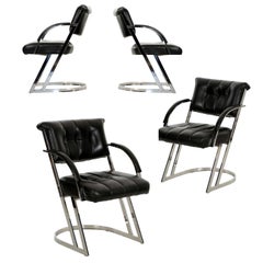 Modern Chromed Steel & Leather Set of Four Dining Chairs, circa 1990