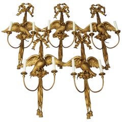 Set of 5 Carved Giltwood Bird Wall Sconces