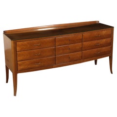 Chest of Drawers Mahogany Veneer Brass Glass Vintage, Italy, 1950s