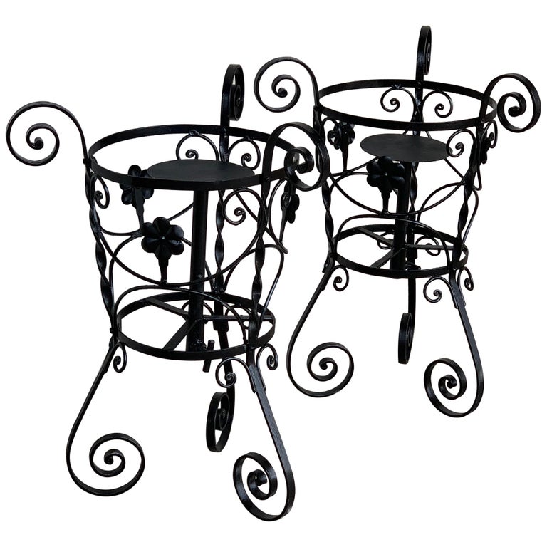 20th Century Set of Two Black Wrought Iron Painted