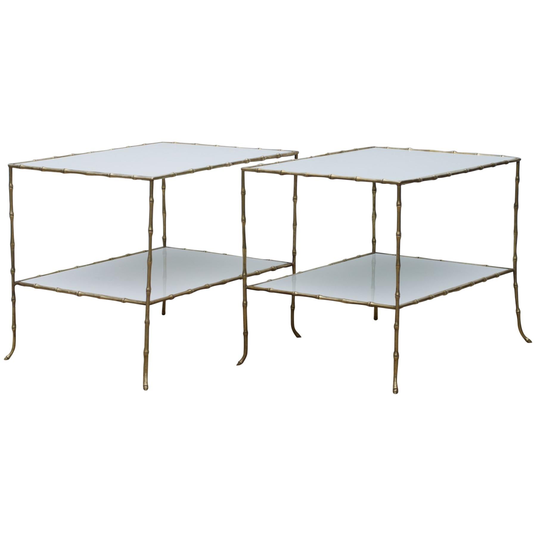 Maison Bagues Faux Bamboo Tables Having White Glass Tops
