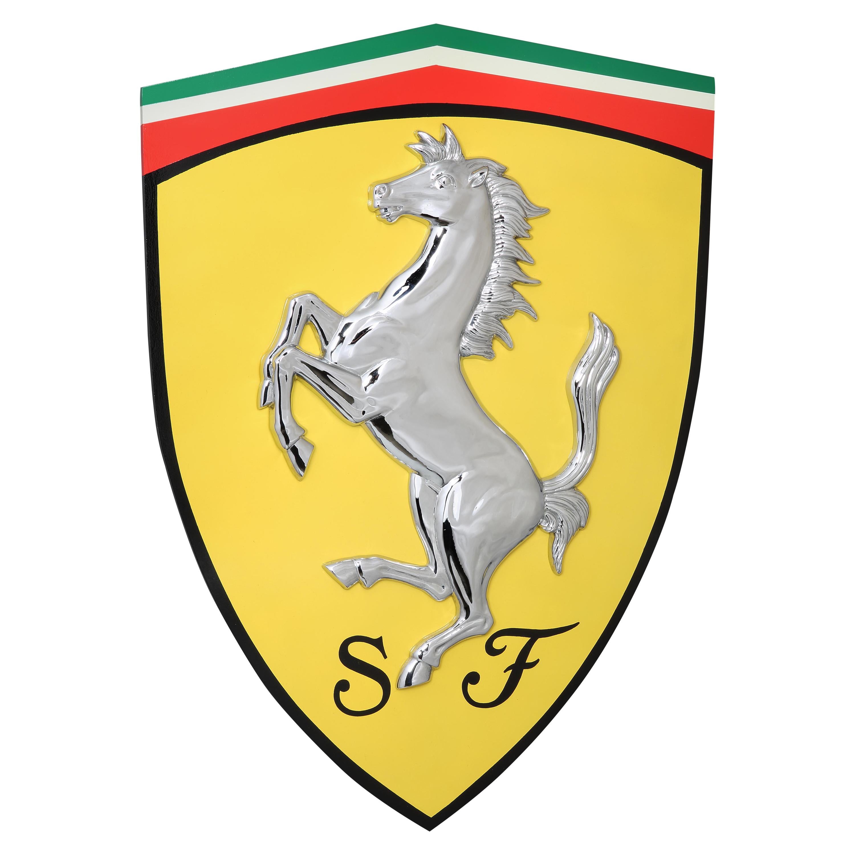 Original 1970s Chromed Bronze Relief of Ferrari's Cavallino Rampante