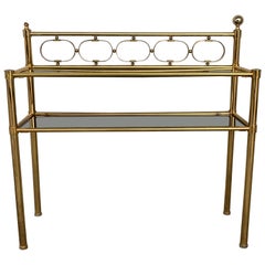 Mid-Century Modern Brass Console Table with Two Fumee Glass Shelves