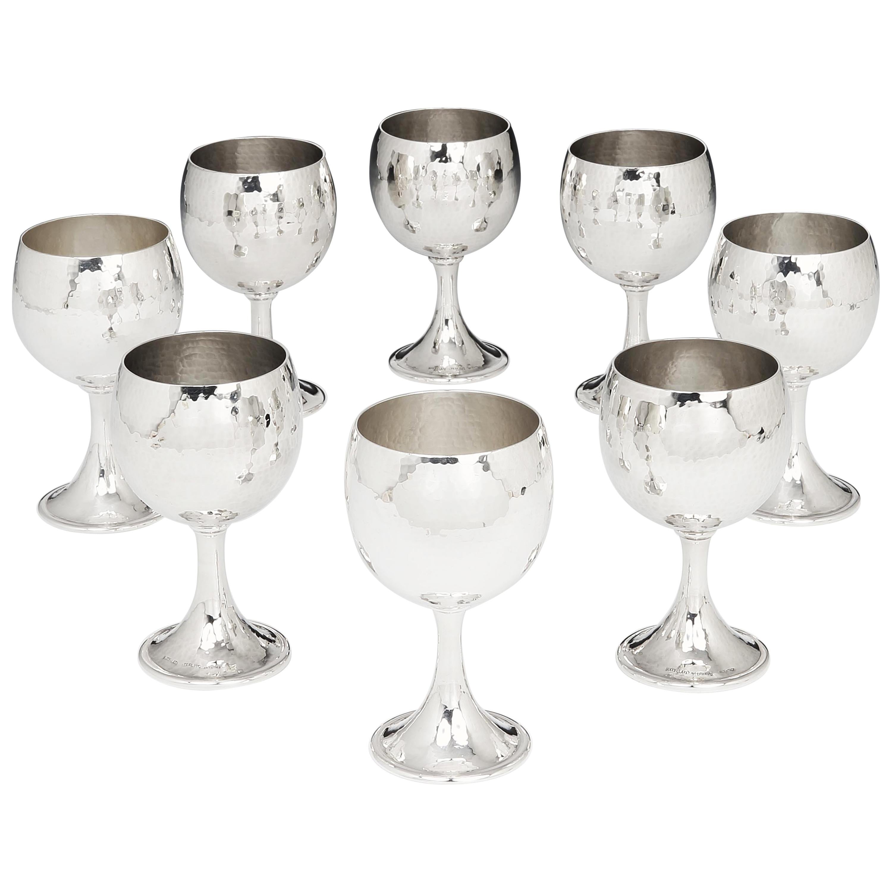 Hammered Sterling Silver Champagne Goblets by Buccellati, circa 1990s For Sale
