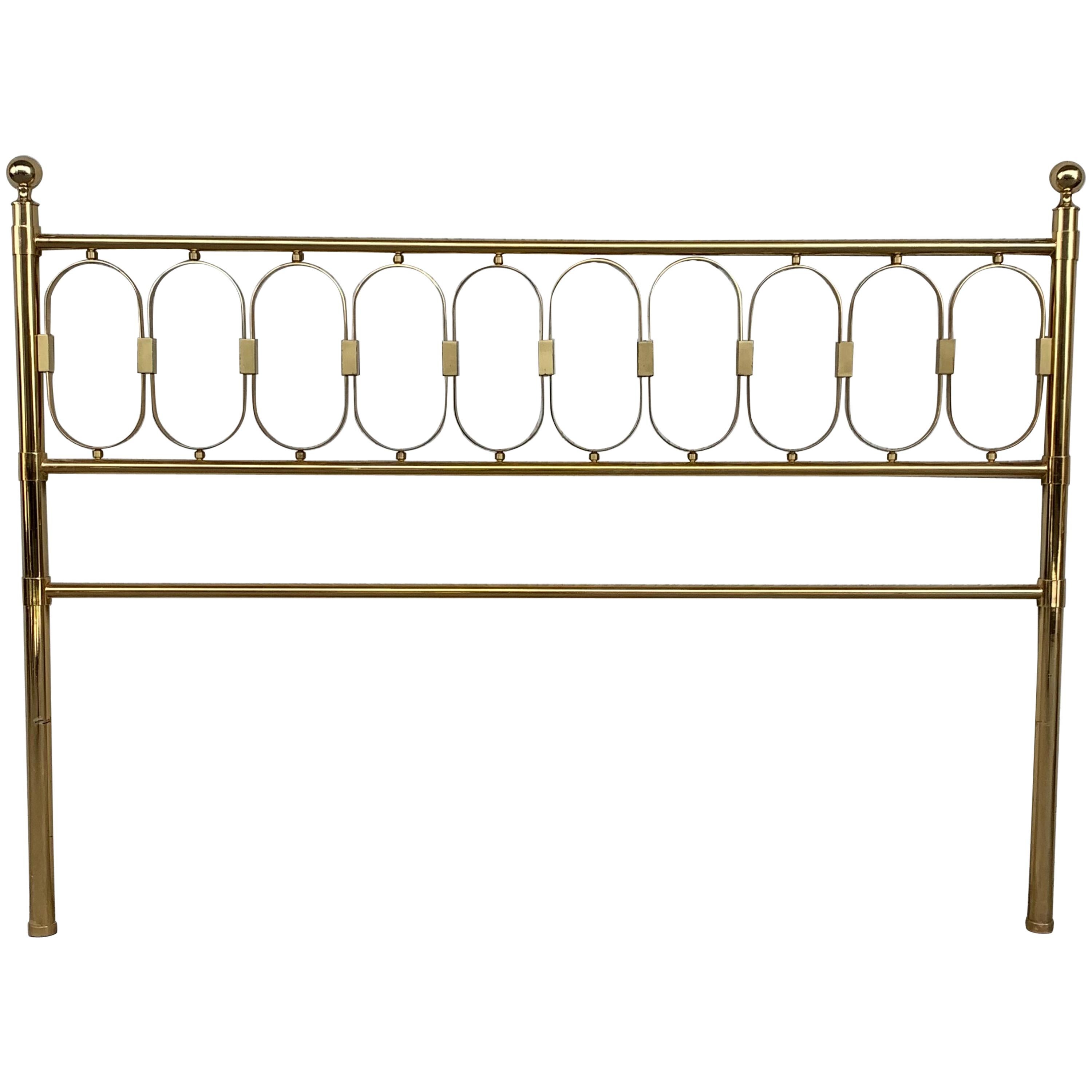 Mid Century Modern Full Brass Headboard Featuring Gometrical FIgures For Sale
