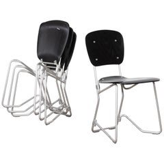 Armin Wirth Stackable Chair in Black Plywood and Aluminum for Aluflex, 1951