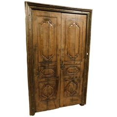 18th Century Antique Chestnut Wood Door with Original Frame, Italy