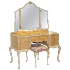 Stunning Maple & Co Art Deco Burr Light Walnut Dressing Table Stool & Mirror