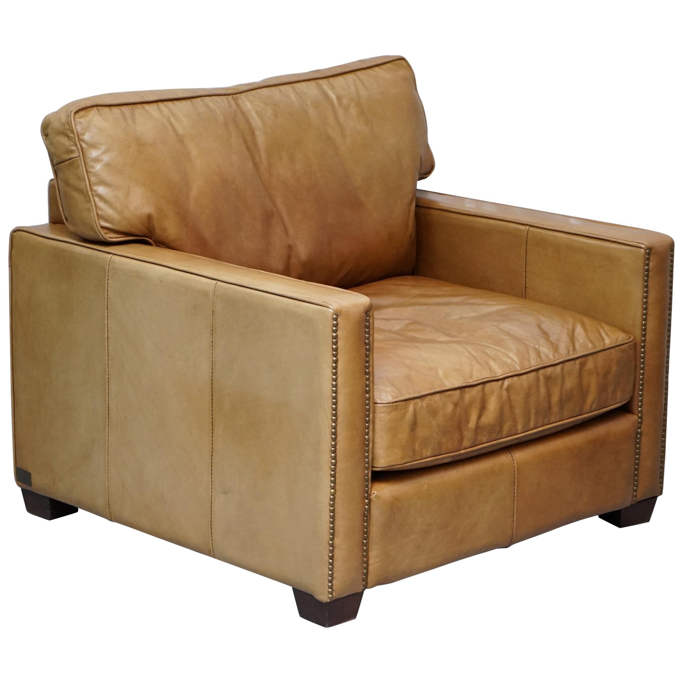 Timothy Oulton Halo Viscount William Large Armchair in Brown Leather