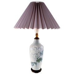 Royal Copenhagen Large Table Lamp on Brass Stand Decorated with Flowers, 1930s