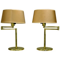 Retro Pair of Brass 20th Century Swing Arm Table Lamps by George Hansen
