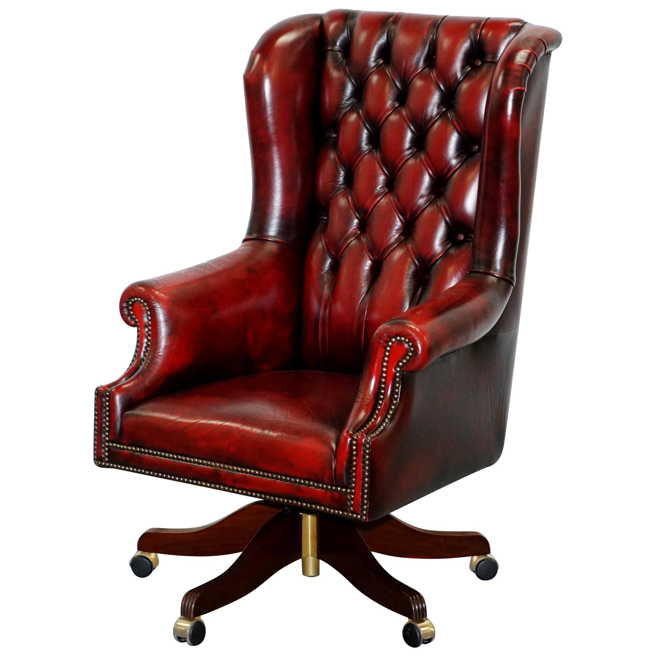 Bevan Funnell Presidents Oxblood Leather Swivel Wingback Office Chair
