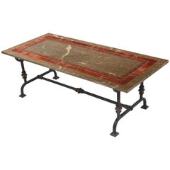 Brown marble rectangular  Coffee Table red  Inlay Black Wrought Iron Base