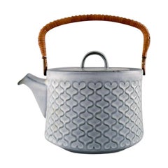 Bing & Grondahl, Tea Pot with Handle in Wicker Work, B & G Grey Cordial