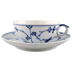 Antique Royal Copenhagen Blue Fluted Plain Tea Cup with Saucer # 1/76. 3 Sets