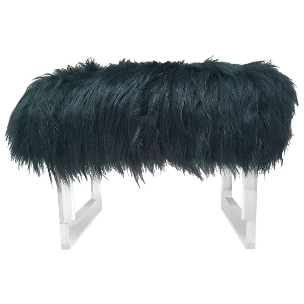 Sheepskin and Lucite Bench