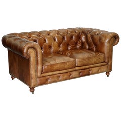 1 of 2 Timothy Oulton Halo Westminster Brown Leather Chesterfield Sofas