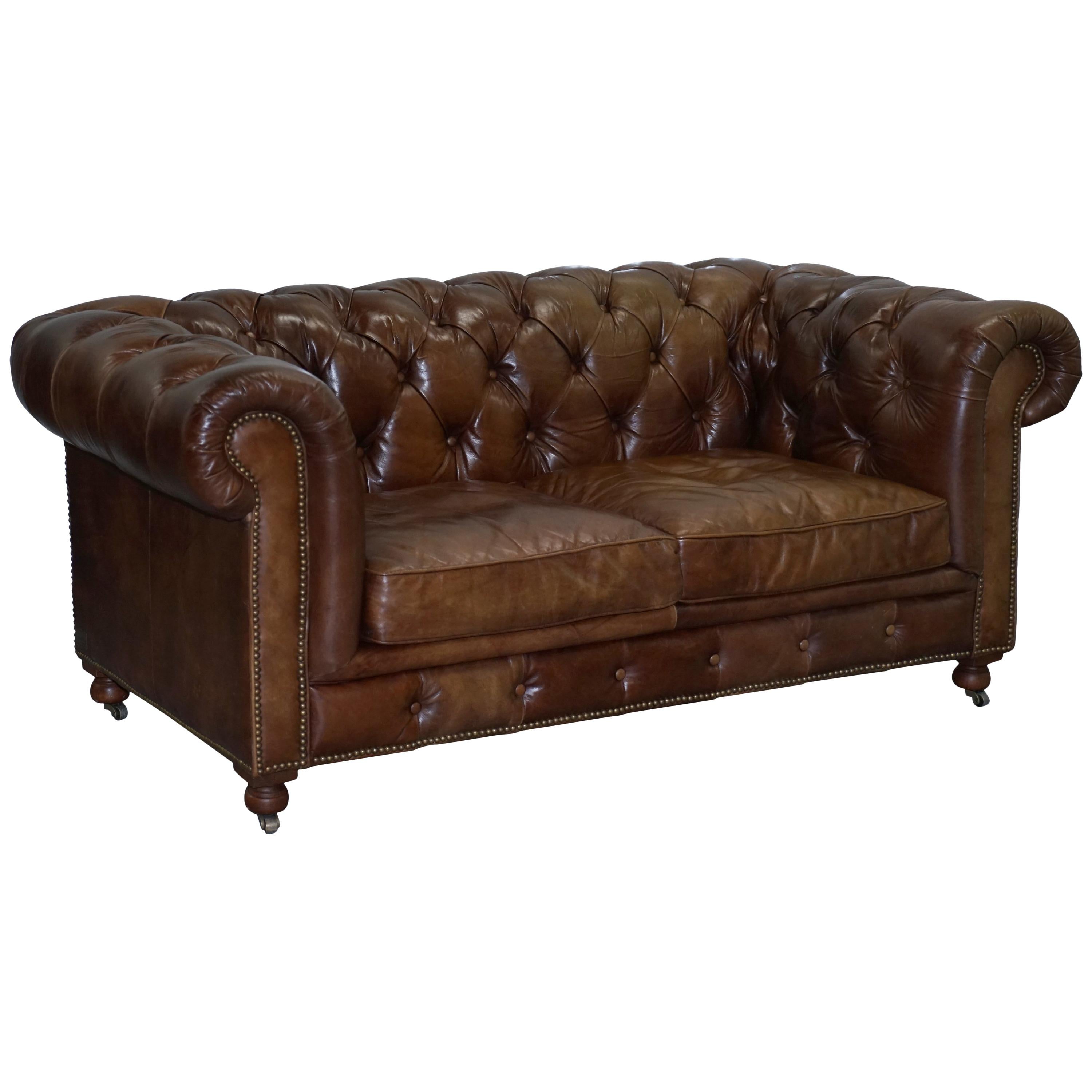 1 of 2 Timothy Oulton Halo Westminster Brown Leather Chesterfield Sofas