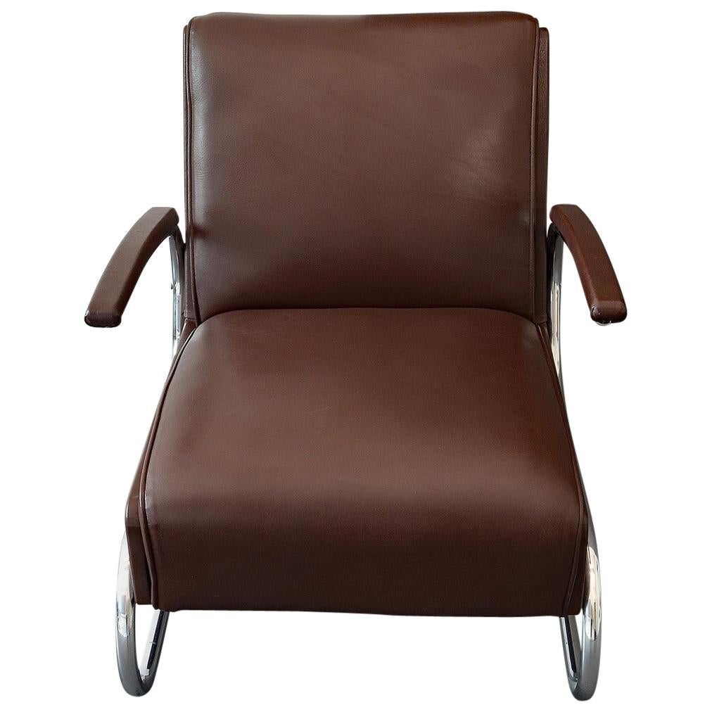 Armchair / Cantilever Tubular Steel Brown Leather from Mücke Melder, 1930s For Sale