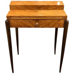 1930s French Art Deco Secretary Desk on Thin Table Legs in Real Wood Veneer