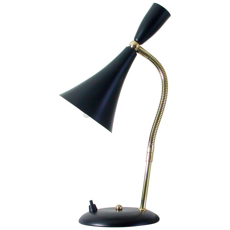 Italian Midcentury Black and Brass Sputnik Table Lamp, 1950s For Sale