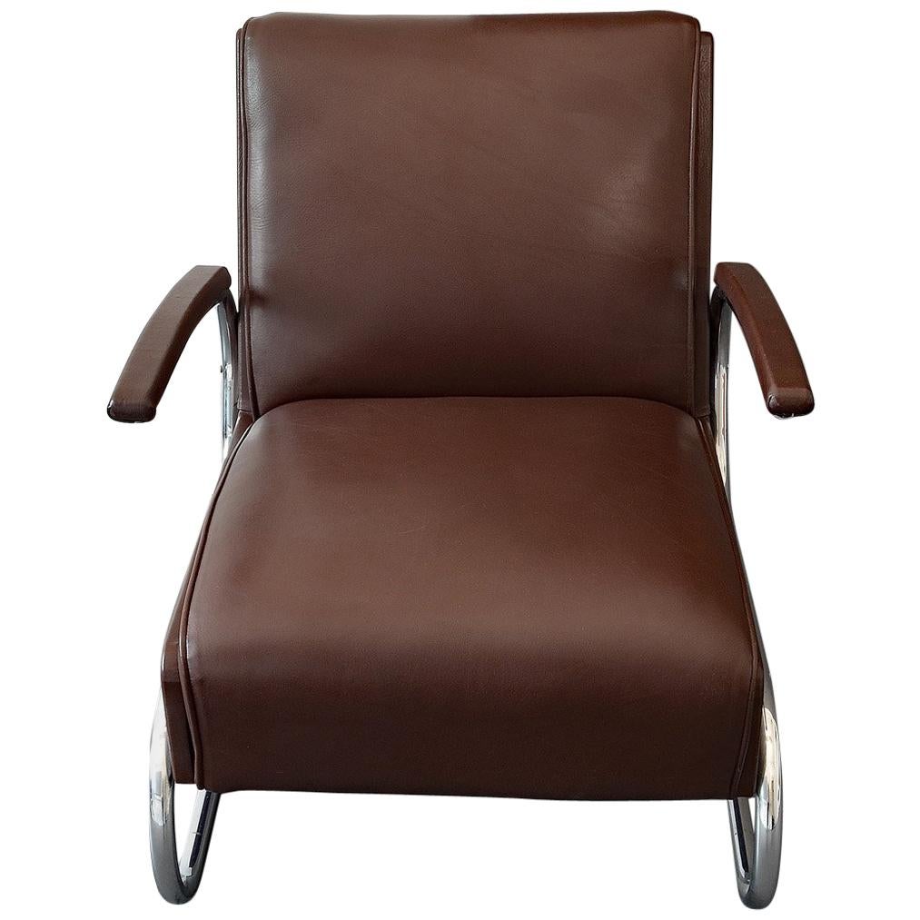 Armchair or Cantilever Tubular Steel Brown Leather from Mücke Melder, 1930s For Sale