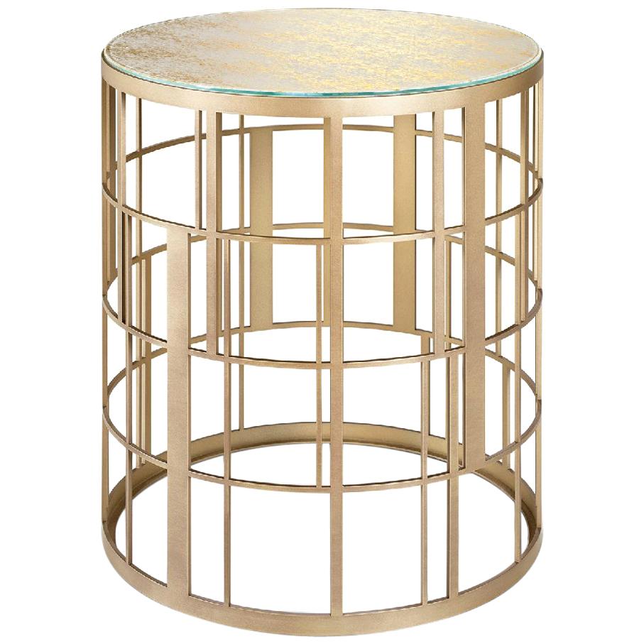 Side Table in Stainless Steel with Liquid Metal Champagne or Bronze Finish For Sale
