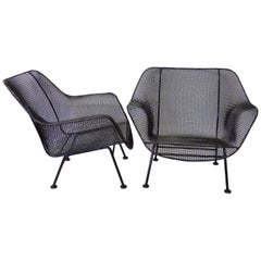 Nicely Restored John Woodard Wrought Iron with Steel Mesh Lounge Chairs