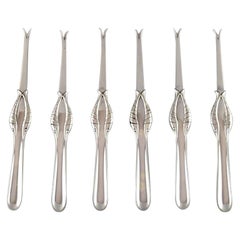 Georg Jensen, a Set of 6 Rare Art Nouveau Lobster Forks in Sterling Silver