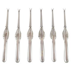 Georg Jensen, a Set of 6 Rare Art Nouveau Lobster Forks in Sterling Silver