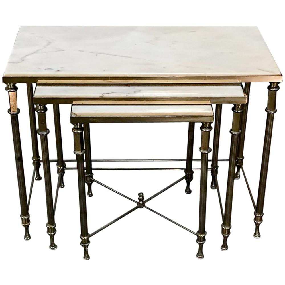 Neoclassical Marble and Brass Nesting Tables, in the Style of Maison Jansen