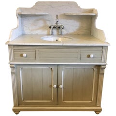 Antique 19th Century French Lacquered Cupboard Sink with Carrara Marble Top, 1890s