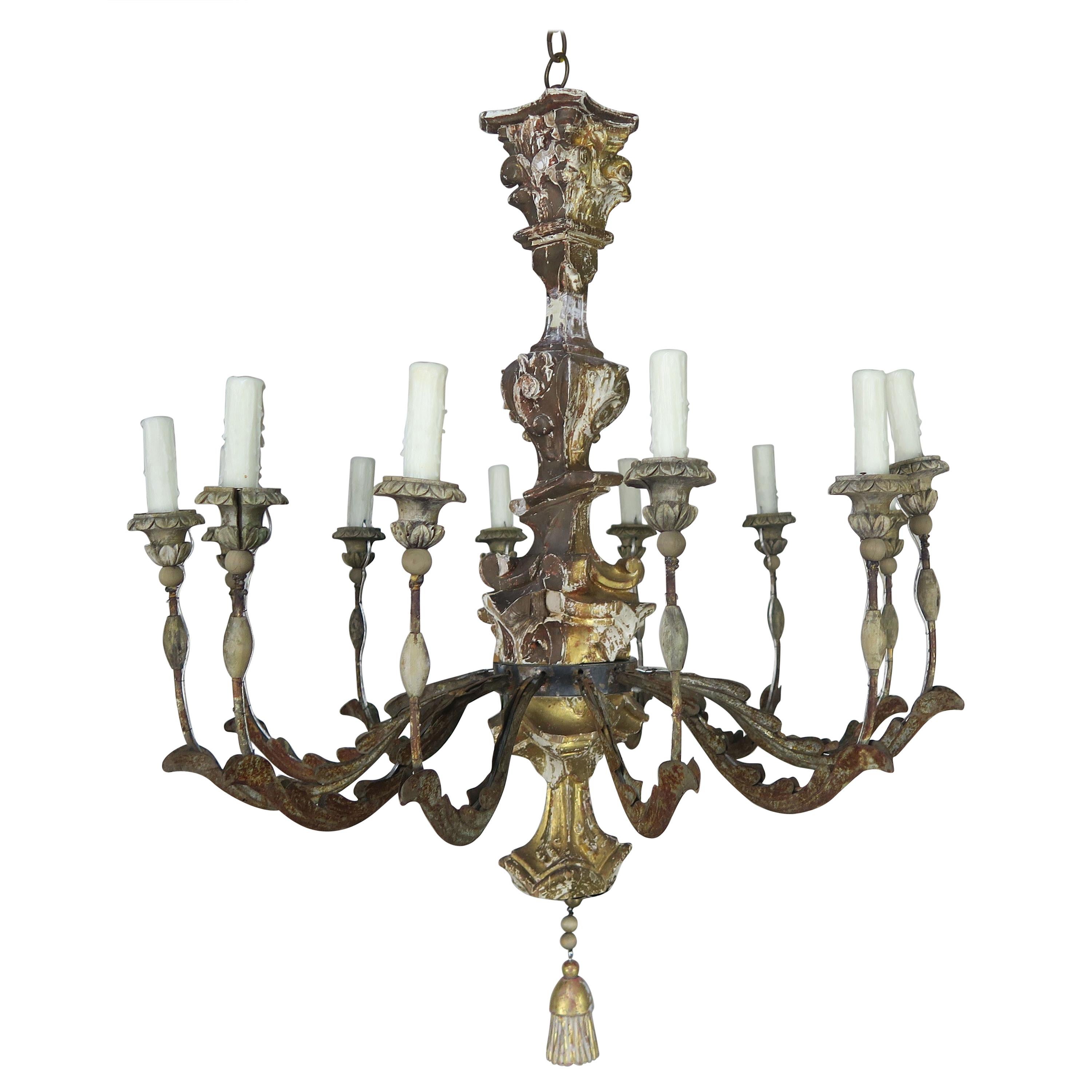 19th Century Italian Giltwood and Painted Chandelier