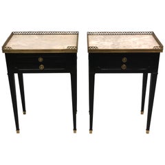 Pair of French Modern Neoclassical Ebonized Mahogany Nightstands, Maison Jansen