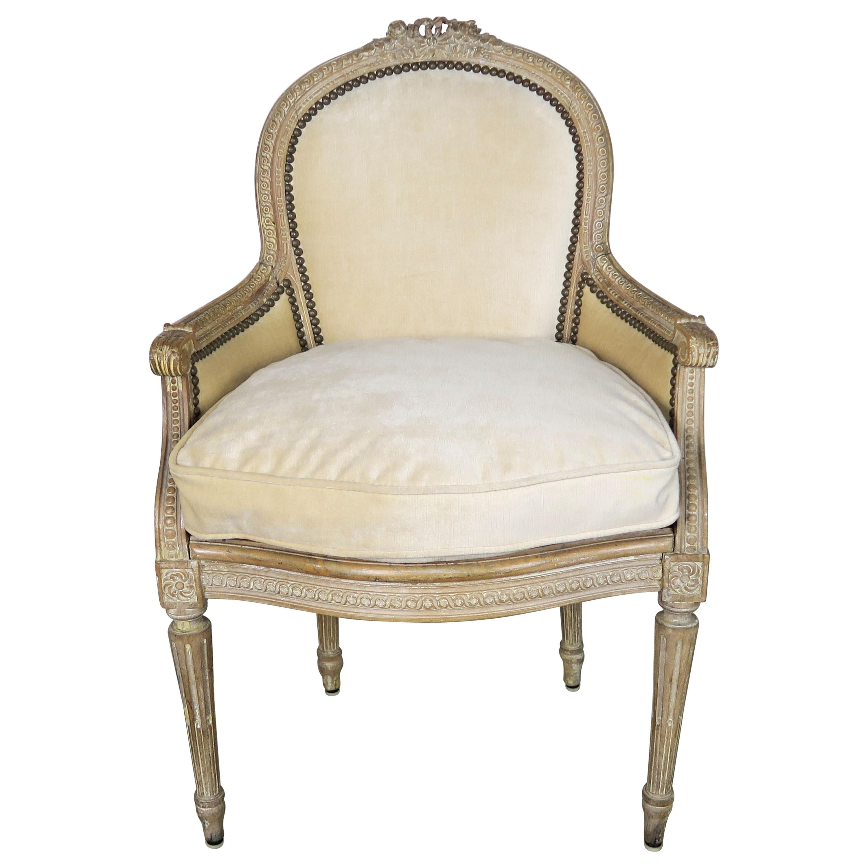 French Louis XVI Style Velvet Vanity Chair, circa 1930