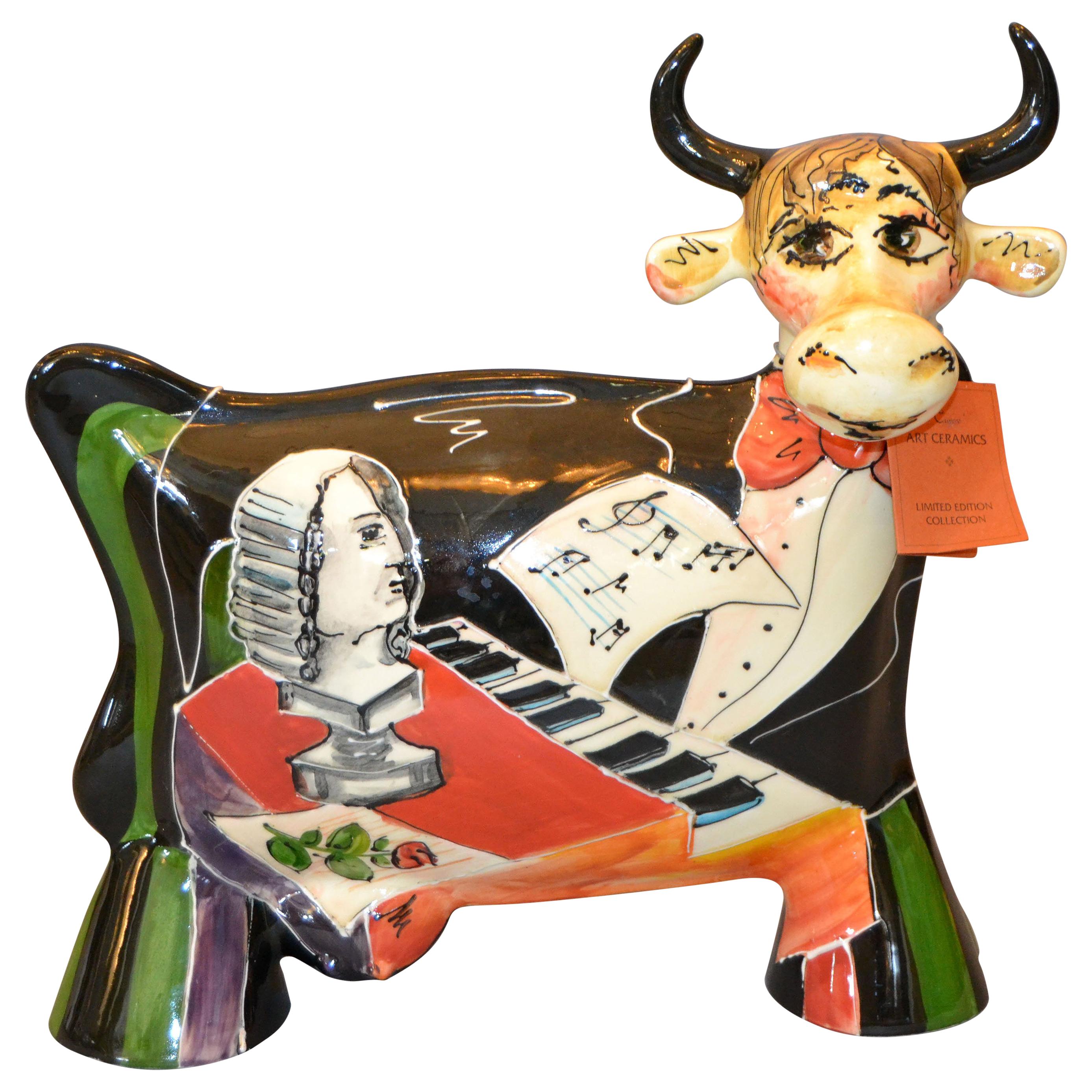 Hand Painted Turov Art Ceramic Cow Figurine, Decorative Collectibles, Russia