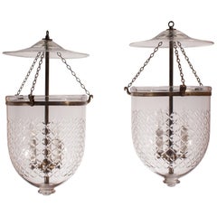 Antique Pair of Bell Jar Lanterns with Diamond Etching