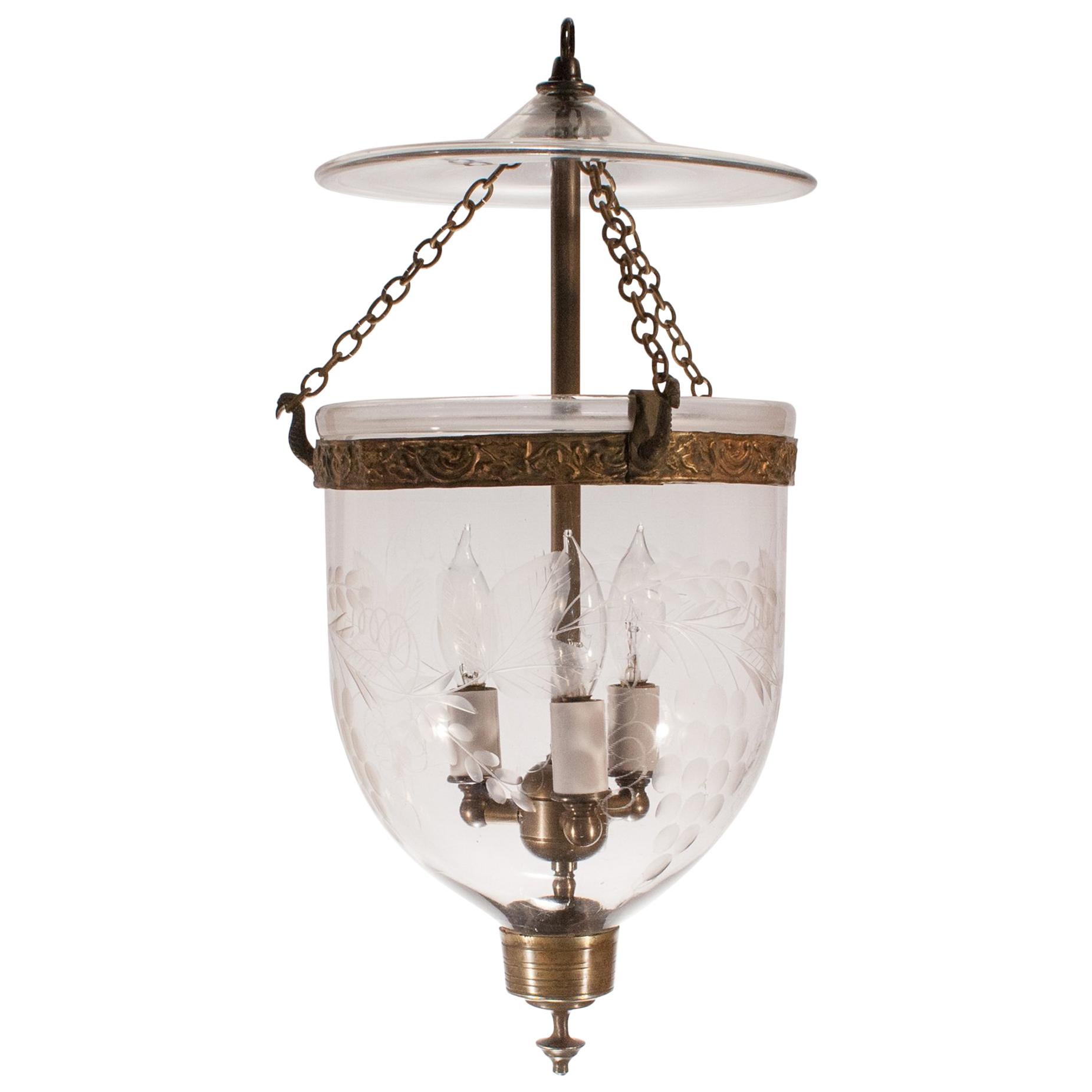 Petite Bell Jar Lantern with Grape Leaf Etching