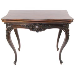 French Louis XV or Rococo Style Dark Brown Walnut Game Table