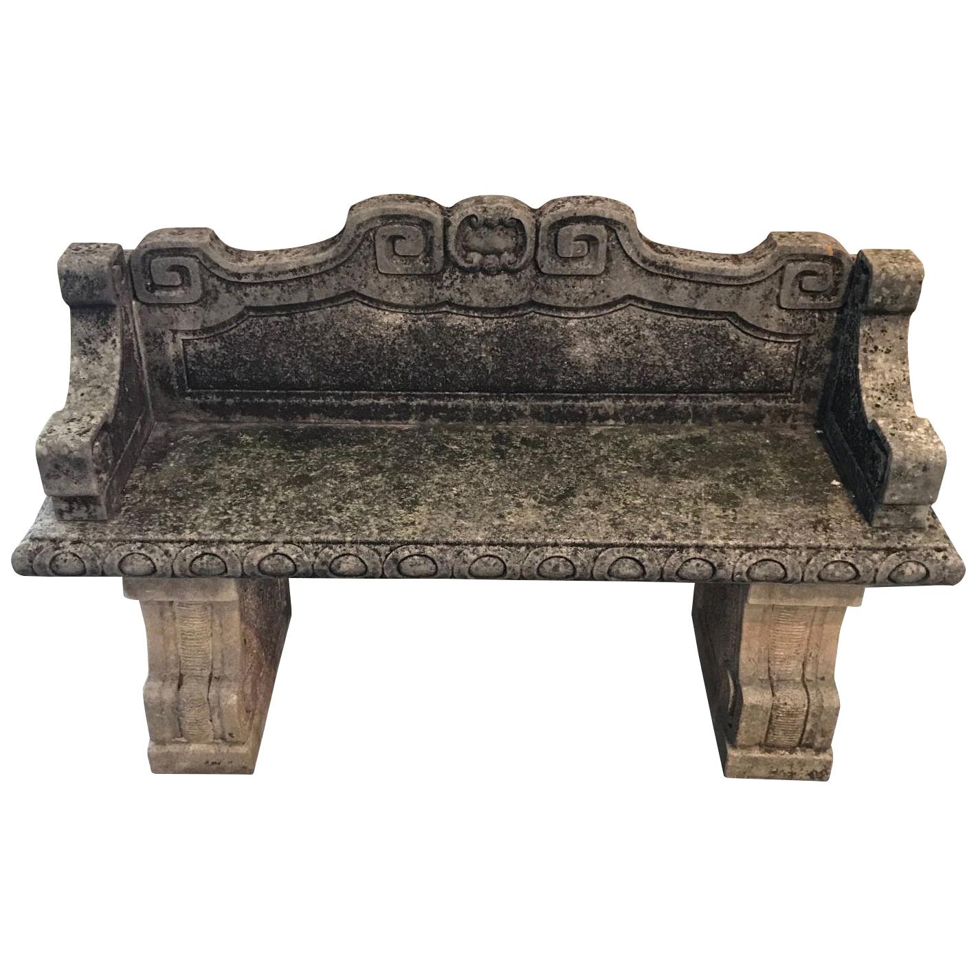 Vicenza Stone Bench with Back, Italy, 1920s