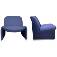 Pair of Blue Alky Armchairs by Giancarlo Piretti for Castelli, Italy, 1970s