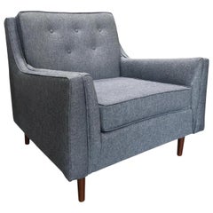 Mid-Century Modern Blue Denim Reupholstered Chair