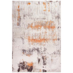 Contemporary White and Gold Abstract Modern Wool and Silk Rug