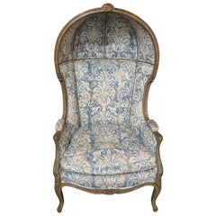 19th Century French Louis XV Style Bonnet Chair with Fortuny Fabric