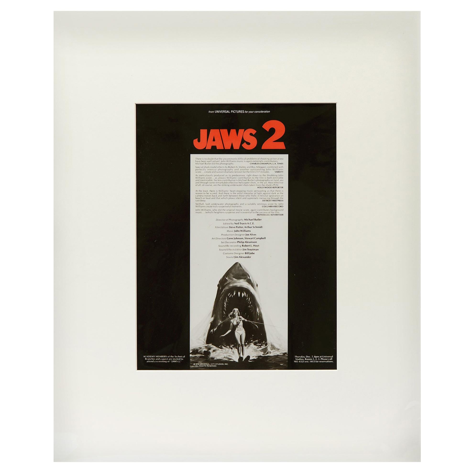 Jaws 2, 1978 Original Vintage Movie Advertisement Art Transparency For Sale