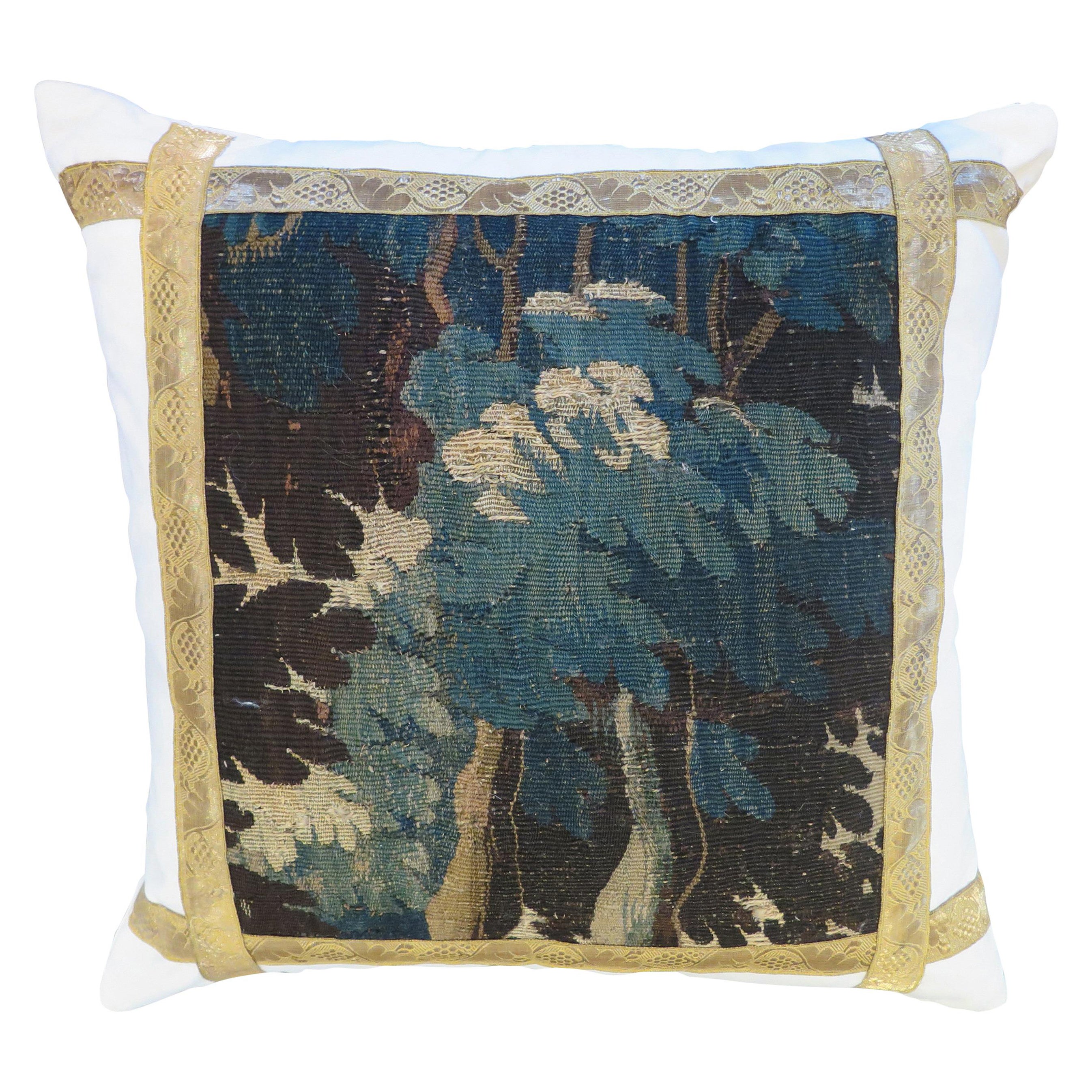 18th Century Verdure Tapestry Fragment Pillow For Sale