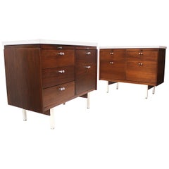 Matching Pair of Mid-Century Modern Walnut Console Cabinets by Charles Deaton