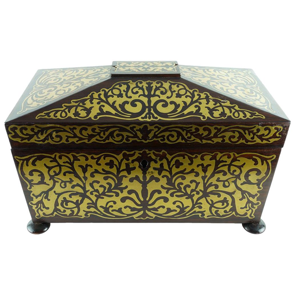 19th Century Boulle Rosewood Tea Caddy Box For Sale