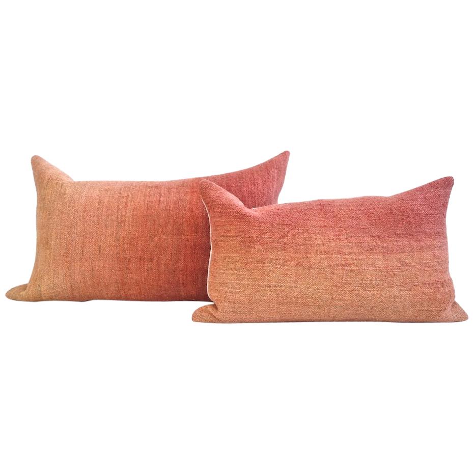 Hand Painted Vintage Linen & Hemp Small Pillow in Orange Tones, in Stock